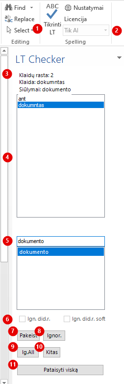 LT Checker skydelis su sunumeruotomis dalimis